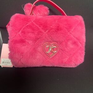 Juicy Couture Pink Faux Fur Clutch with Heart Logo NWT